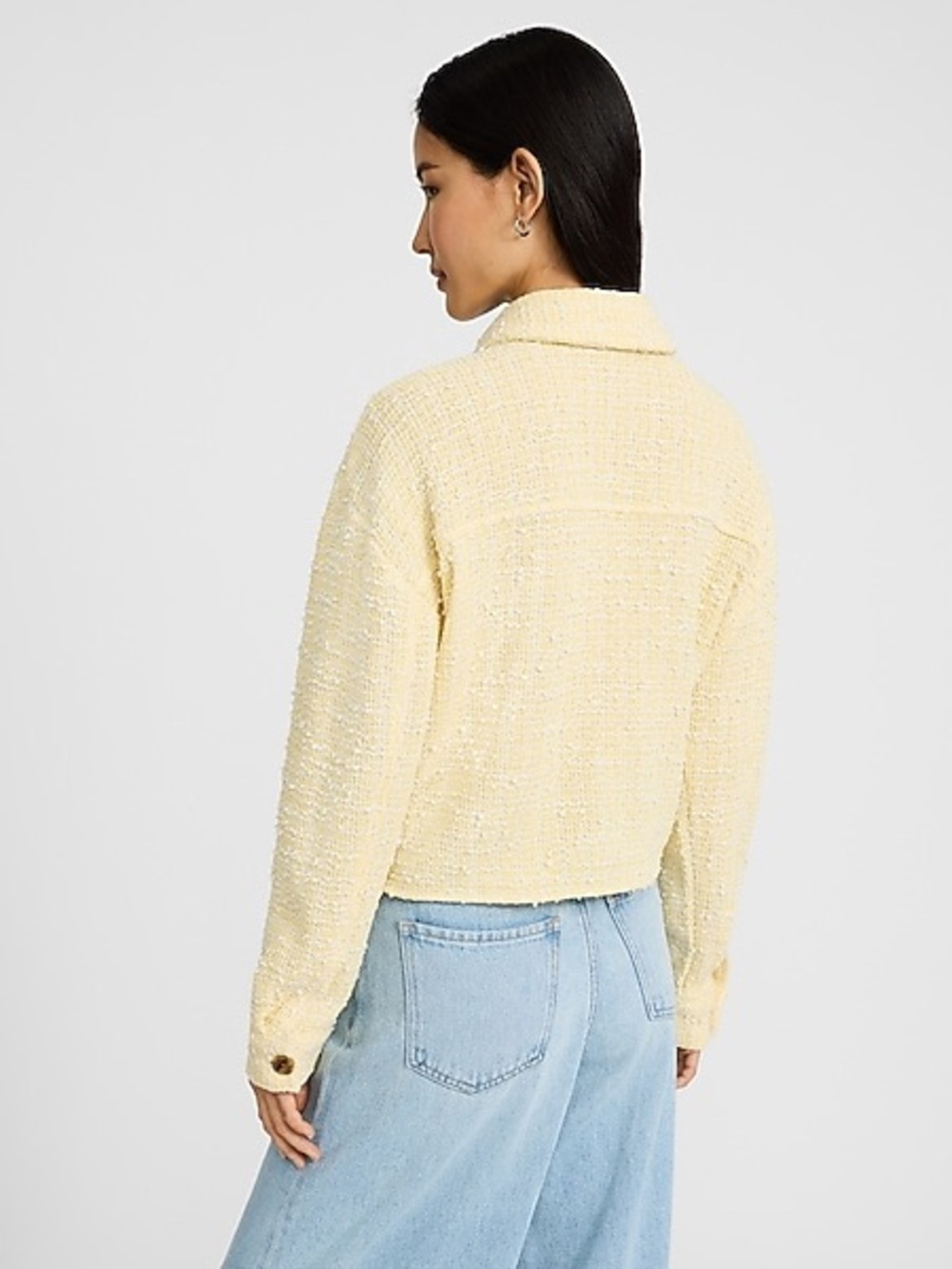 Express Yellow Cropped Shacket - Picture 2 of 4